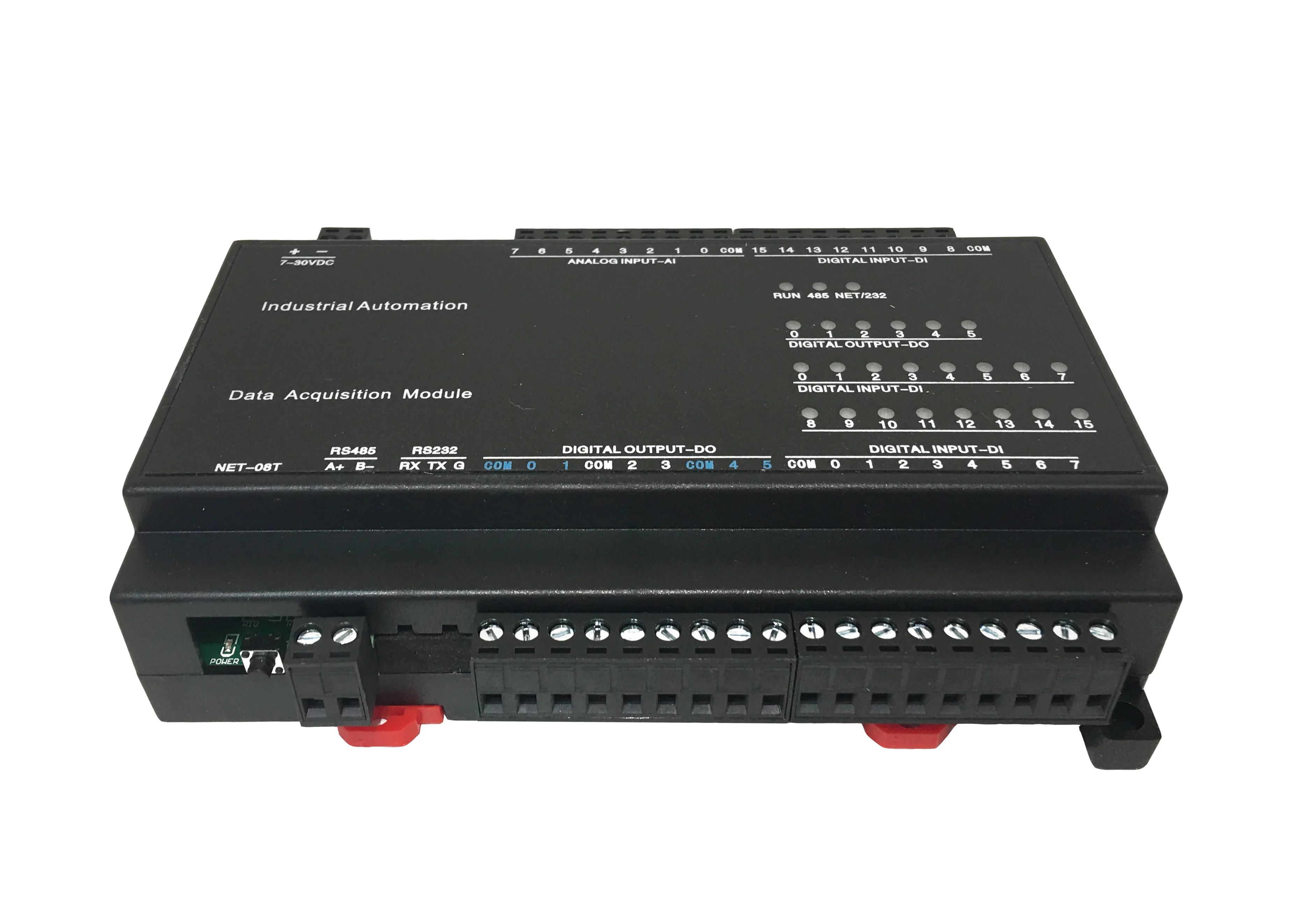 8 AI 4 AO 8 DI 12 DO Analog Digital Input Relay Output 232 485 Ethernet Modbus RTU TCP DIN Rail Remote IO Controller T-223-A