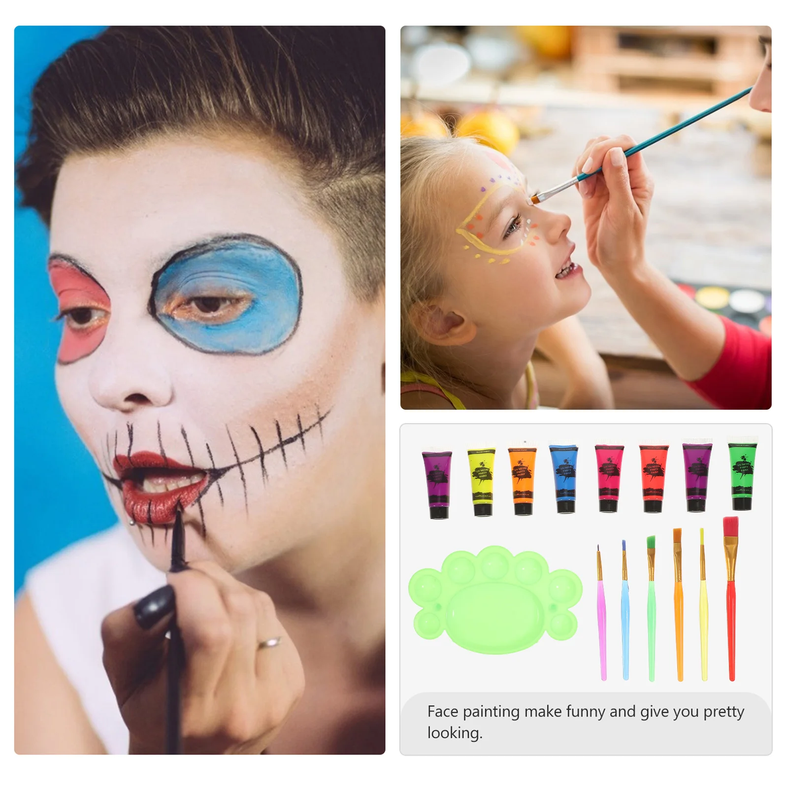 

1 Set Glow In The Dark Neon Face Body Paint Kit Fluorescent Makeup Quick Dry Long Lasting For Halloween Party Body