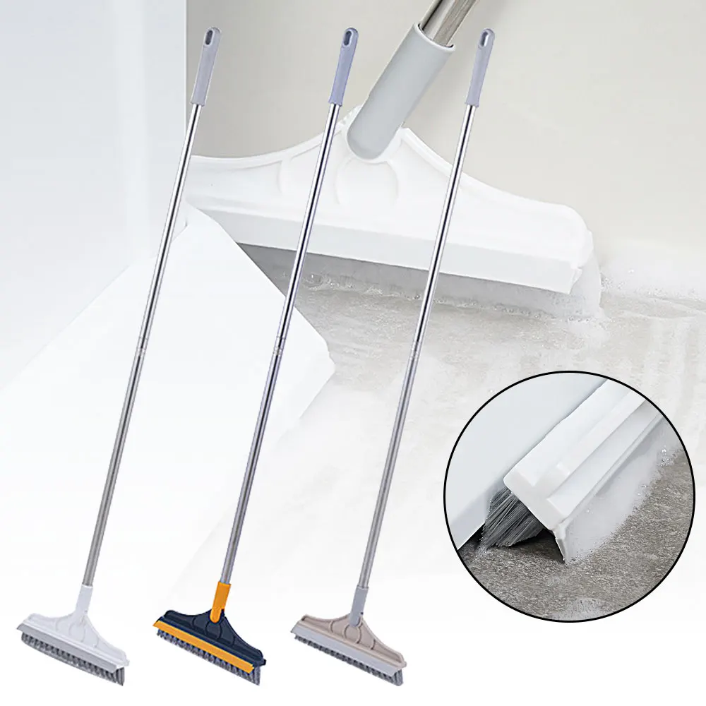 2 In 1 Bathroom Long Handle Brush Bristles Floor Ceramic Tile Wall Seam Scrub Toilet Bath Cleaning Tool Triangular Brush Head