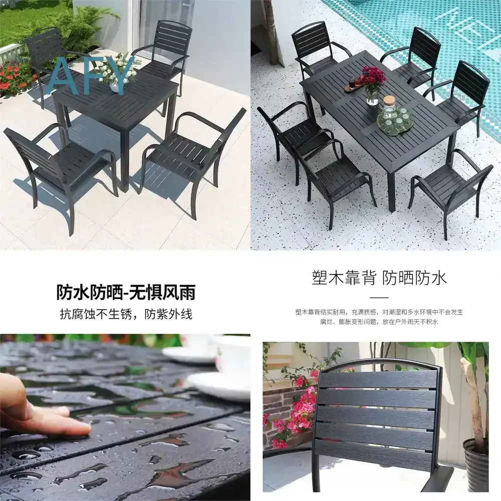 WPC Outdoor Dining Set for Patio Garden Balcony 3-Piece or 5-Piece Rattan Style WPC Table and Chairs Combo