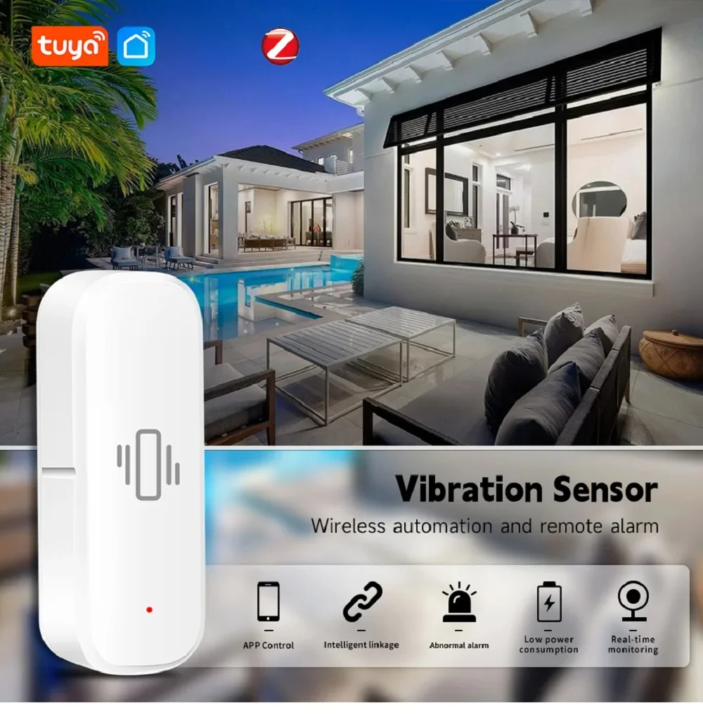 Умный датчик вибрации Tuya Zigbee, обнаружение удара, сигнализация Smart Life, уведомление через приложение, запись истории в реальном времени, умный дом