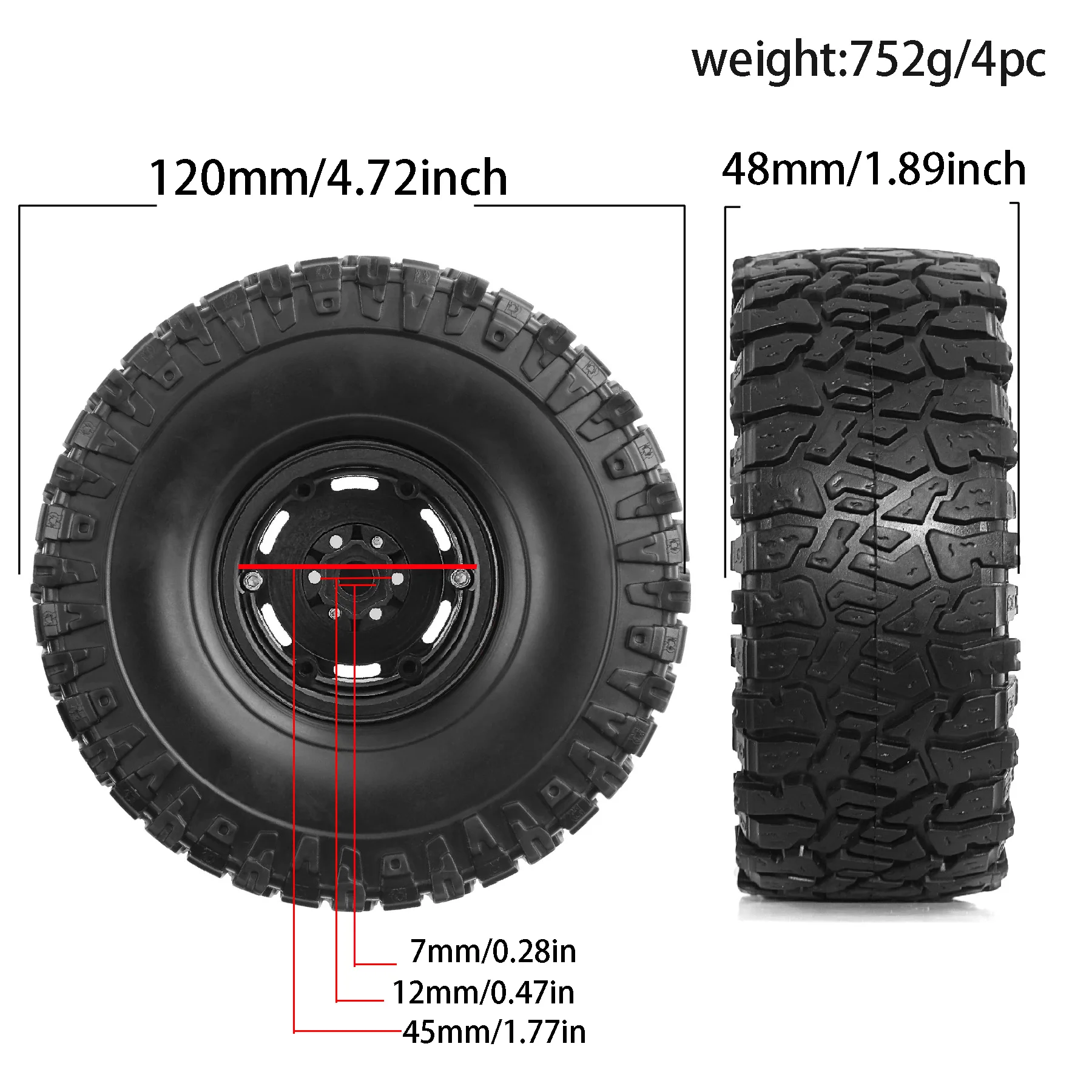 RED SPIDER 4Pcs 1.9 Beadlock Wheels and Tires Outer diameter 120 mm  for Axial SCX10 TRX-4 1/10 RC Crawler Car Upgrade Parts