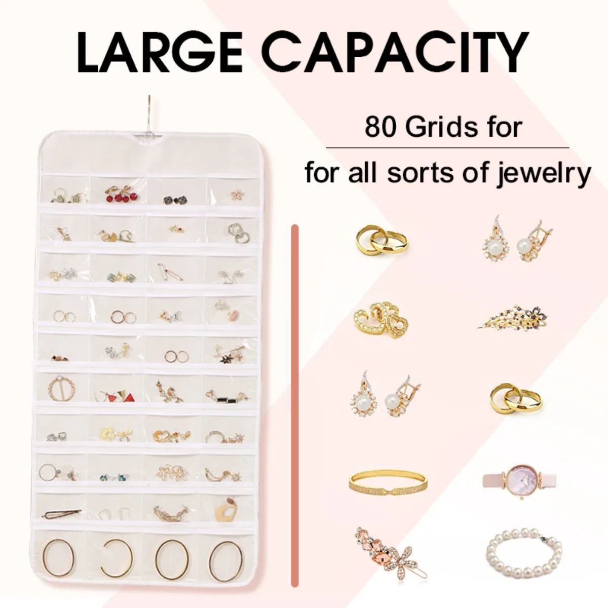 1pcs Hanging Jewelry Organizer Necklace Holder Anti-tangle Earring Rings Hanger with 80 Jewelry Bags Travel  Storage Jewelry Box