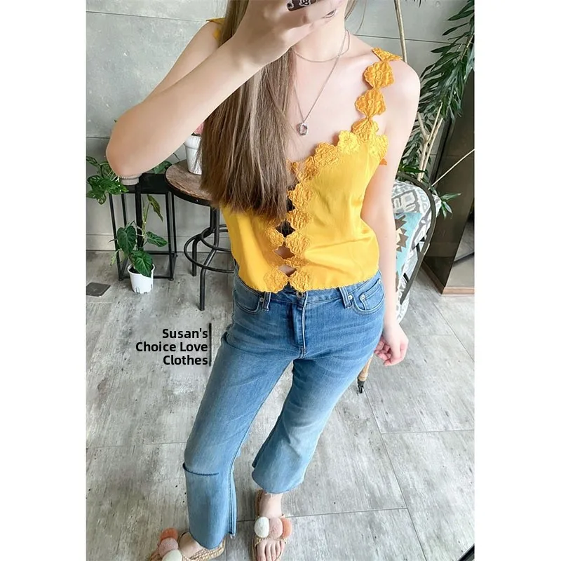 

SUSAN шелковая ажурная кружевная бейка майка футболка цвета Ele Quali женская летняя модная жилетка на бретельках блузка ort Length