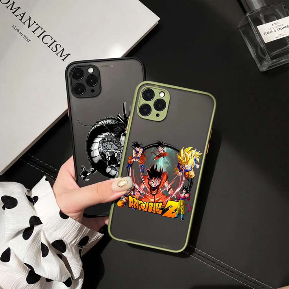 Matte Phone Case for iphone 14 15 Pro XS Max 13 8 7 6S 6 Plus 12 11 XR X SE Dragon Anime balls DBZ Translucent Cases Funda Shell