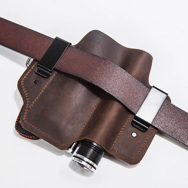 Couro Genuíno com Fivela Coldre de Cinto Portátil ao ar Livre Bolso Multifunções Tático Edc Multitool Bainha Bolsa de Caça