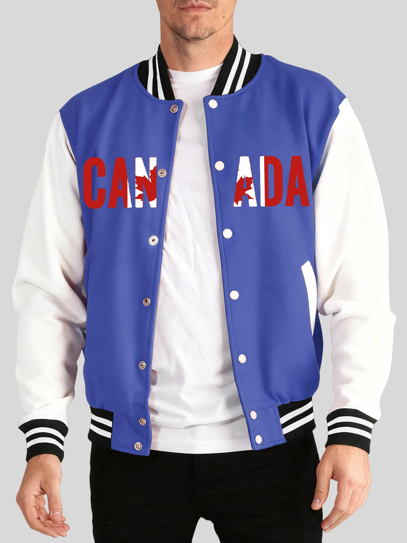 

Canada Maple Leaf Creative Letter Printing Baseball Jersey Men Sport Basics Jackets Autumn Winter Clothing Pocket Comfy Veste