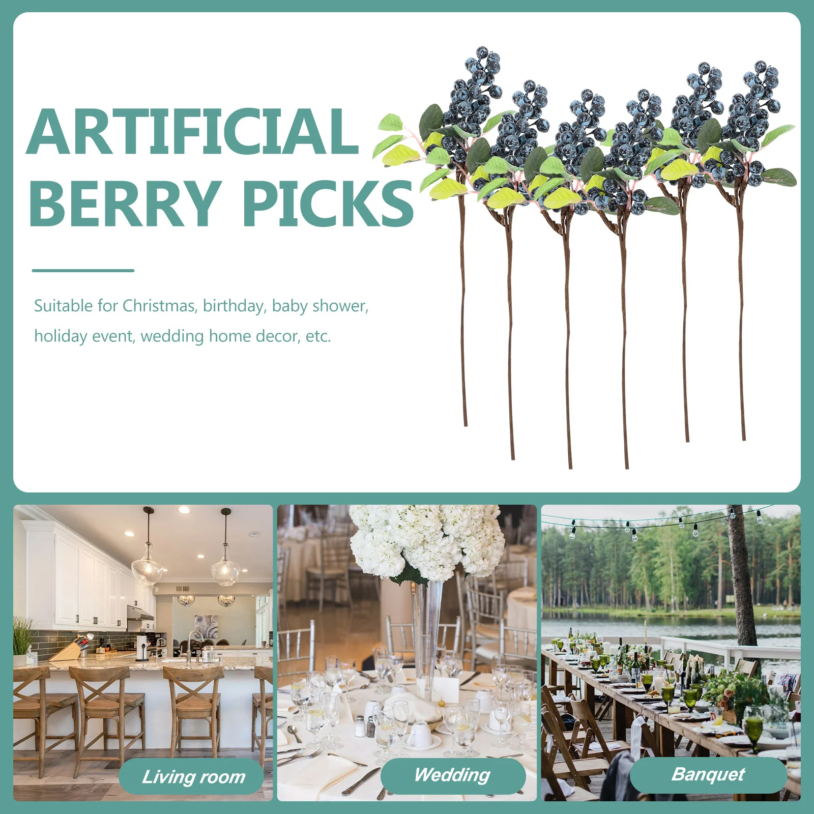 

5pcs Blueberry Decor Artificial Berries Lifelike Fabric Fruit Picks For Christmas Wedding Home Diy Ornament Berry Flower Berries
