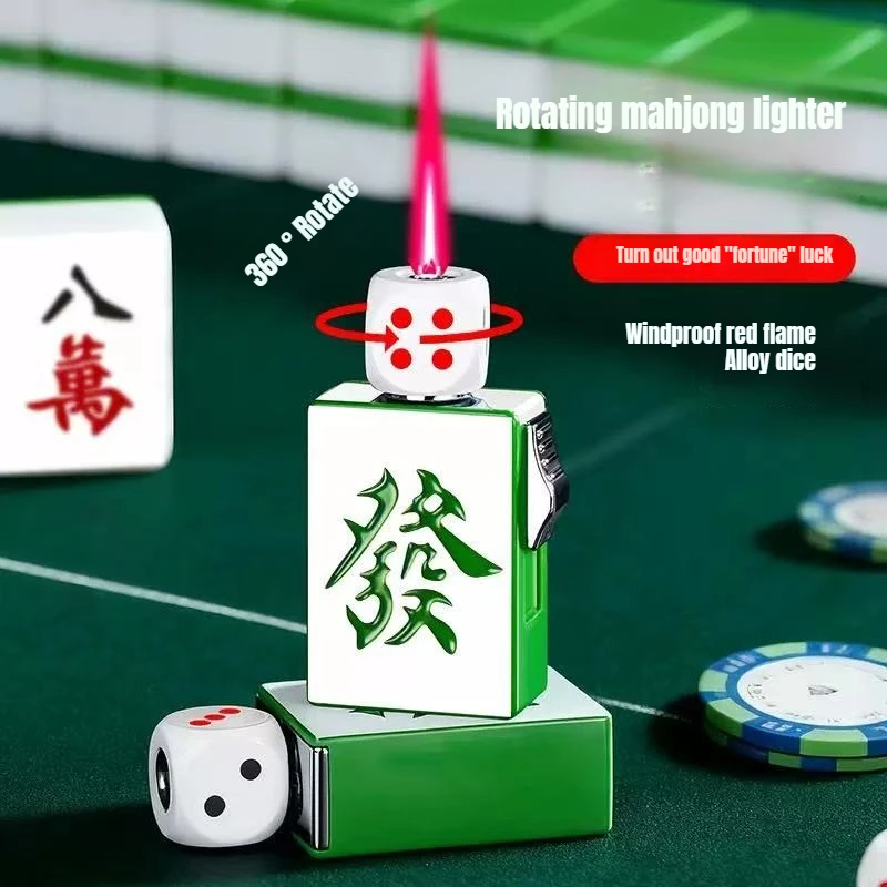 2026 Rotating Dice Mahjong Stereoscopic Design Windproof Red Flame Butane Gas Lighter Pull down Ignition Outdoor Fun Lighters view 4