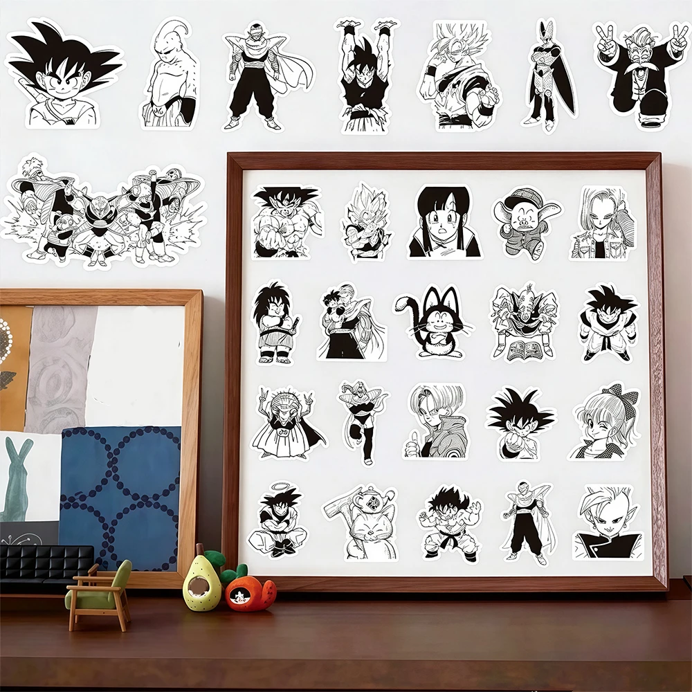 10/50/100 Stück Son Goku Anime Dragon Ball Aufkleber Schwarz Weiß Manga-Sticker für Gepäck Laptop Handy Coole Cartoon Super Saiyan Aufkleber – Detail 5