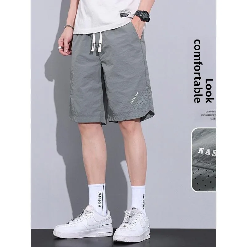 

Повседневная мужская летняя тонкая американская спортивная свободная рабочая одежда с пятью точками, средние брюки, модные брендовые мужские брюки