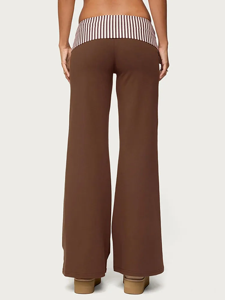 FANTOYE Gestreiften Patchwork Sexy Low Taille Frau Flare Hosen Winter Lose Hosen Streetwear Weibliche Casual Mode Breite Bein Hosen