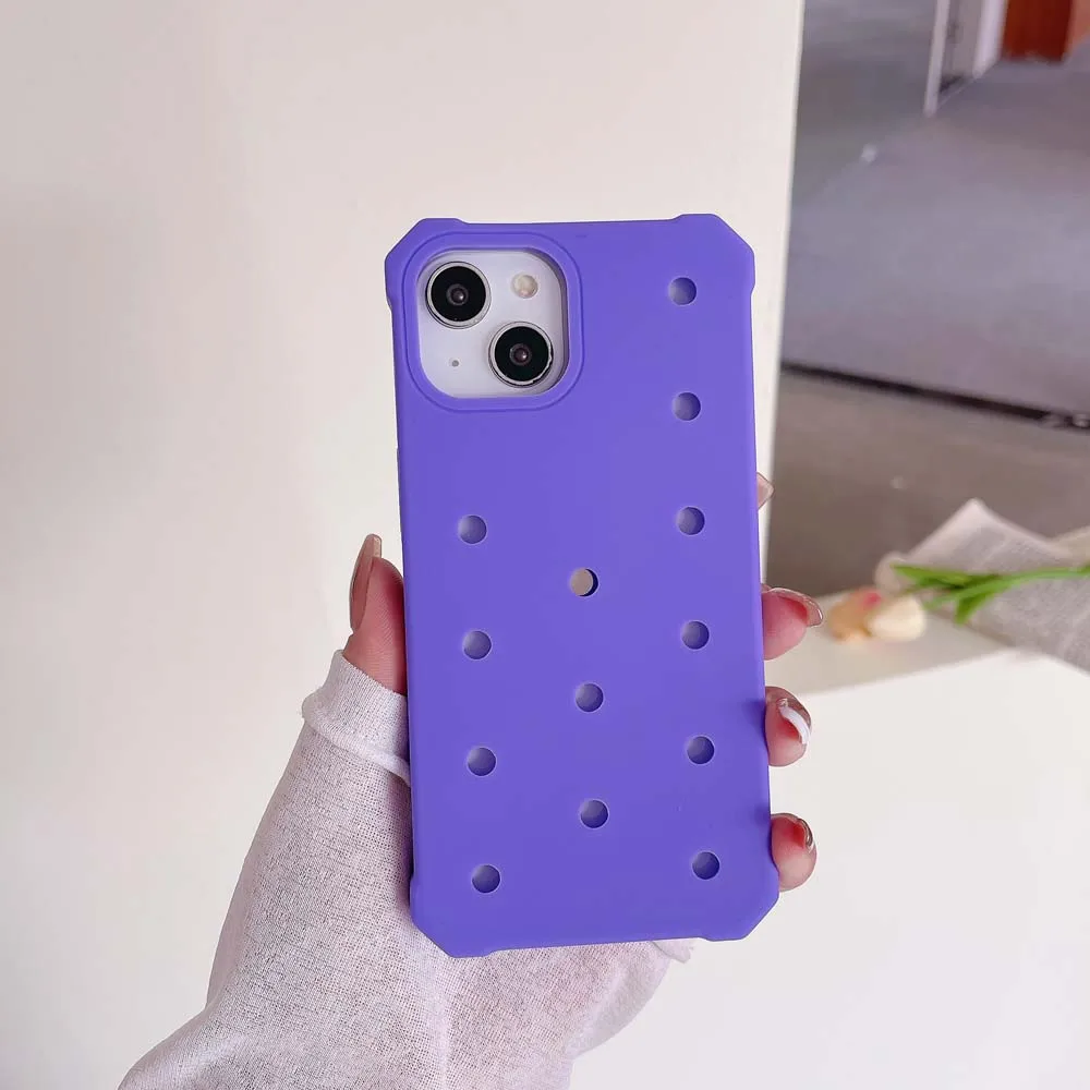 Hollow 13 Holes DIY Phone Case For iPhone 16 Plus 15 14 13 12 Pro Max 11 Cover Soft Silicone Shockproof Bumper Square Fit Shell