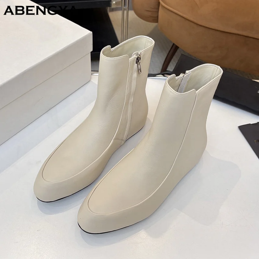 

Hot Sale White Leather Ankle Boots For Women Side Zipper Short Boots Designer Casual Party Chelsea Boots For Women