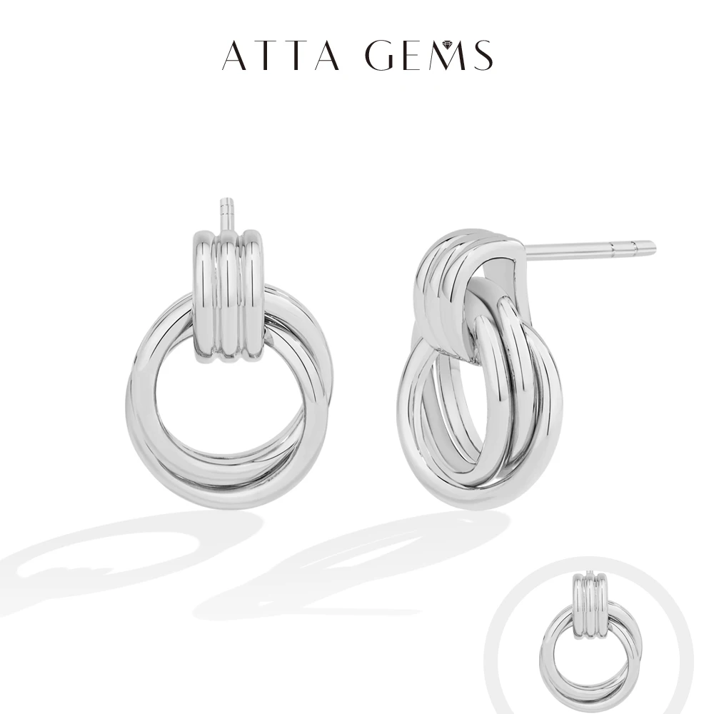 

ATTAGEMS ‌‌Vintage Double Hoop Design S925 Silver Earrings 18KGold Plated Steel Texture Geometric Stud Earring Women for Party