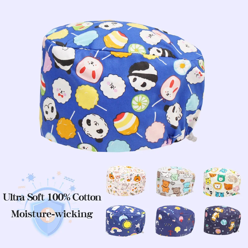 Lovely Printing Pediatrician Nursing Caps Cotton Dentist Hats Breathable Surgical Caps Sweat-absorbent Operating Room Hats K962