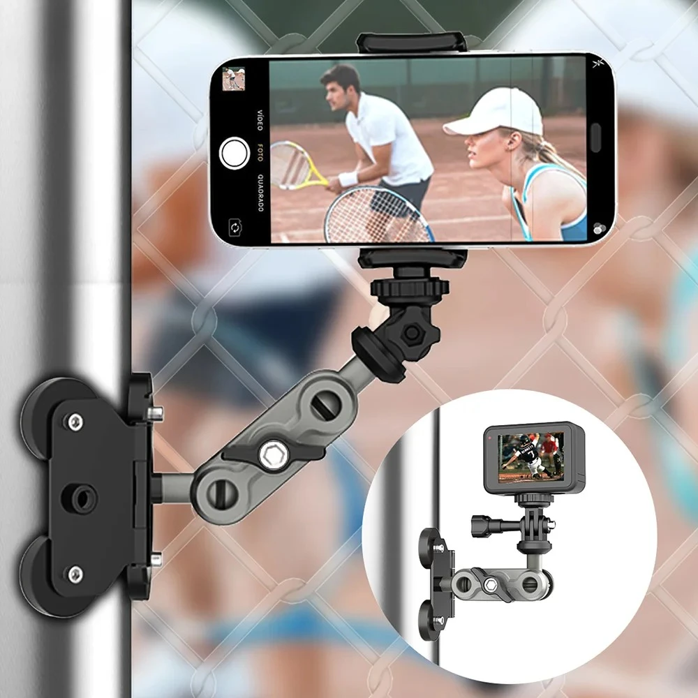 Magnetic Camera Fence Mount  Aluminum Arm, with Phone Holder,Two 1/4" Mount Points，for Recording Baseball/Softball/Tennis Games