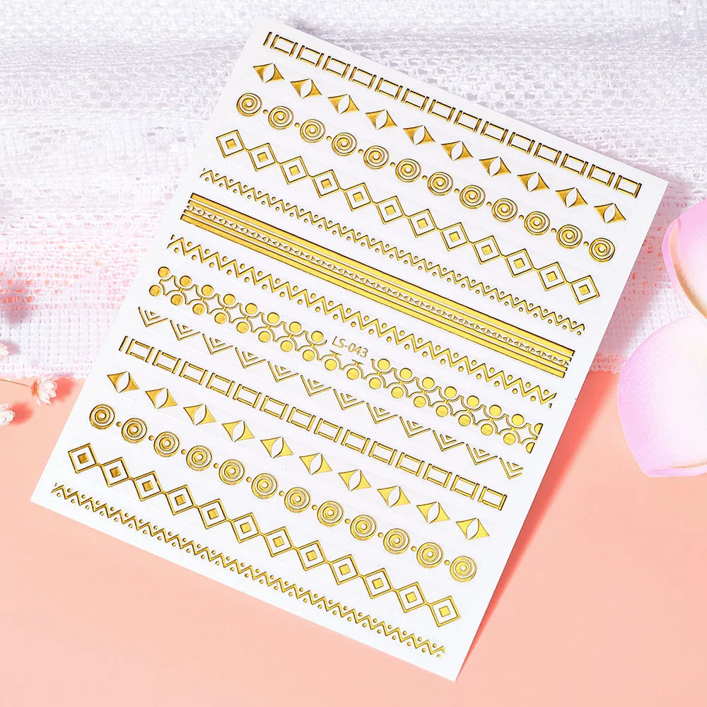 1pcs Gold/Silver Lines 3D Nail Art Stickers Self-Adhesive Geometric Waved Line Mixed Design Decals Nail Tips Decoration Slider #