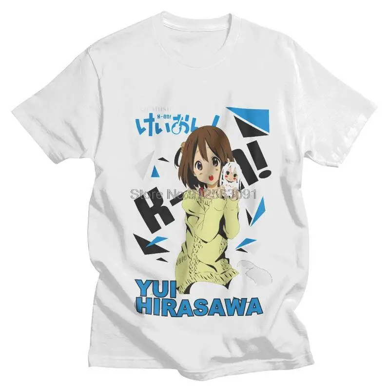 Yui Hirasawa K-ON تي شيرت الرجال 100% القطن طباعة تي شيرت مضحك التي شيرت اليابان الموسيقى أنيمي مانغا تيز توب Harajuku الشارع الشهير