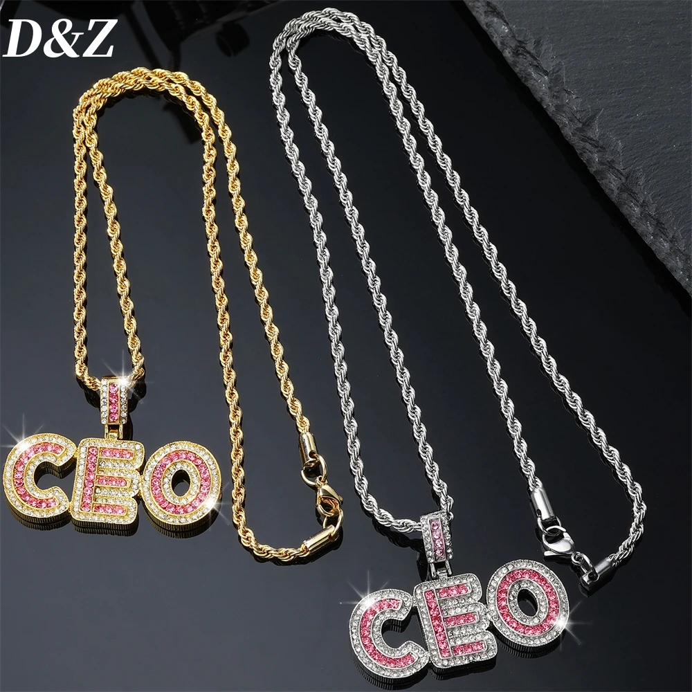 2024 New Fashion Bling Letter CEO Pendant Necklace For Men Women Hip Pop Icced Out CZ Stones Paved Alloy Rapper Charm Jewelry