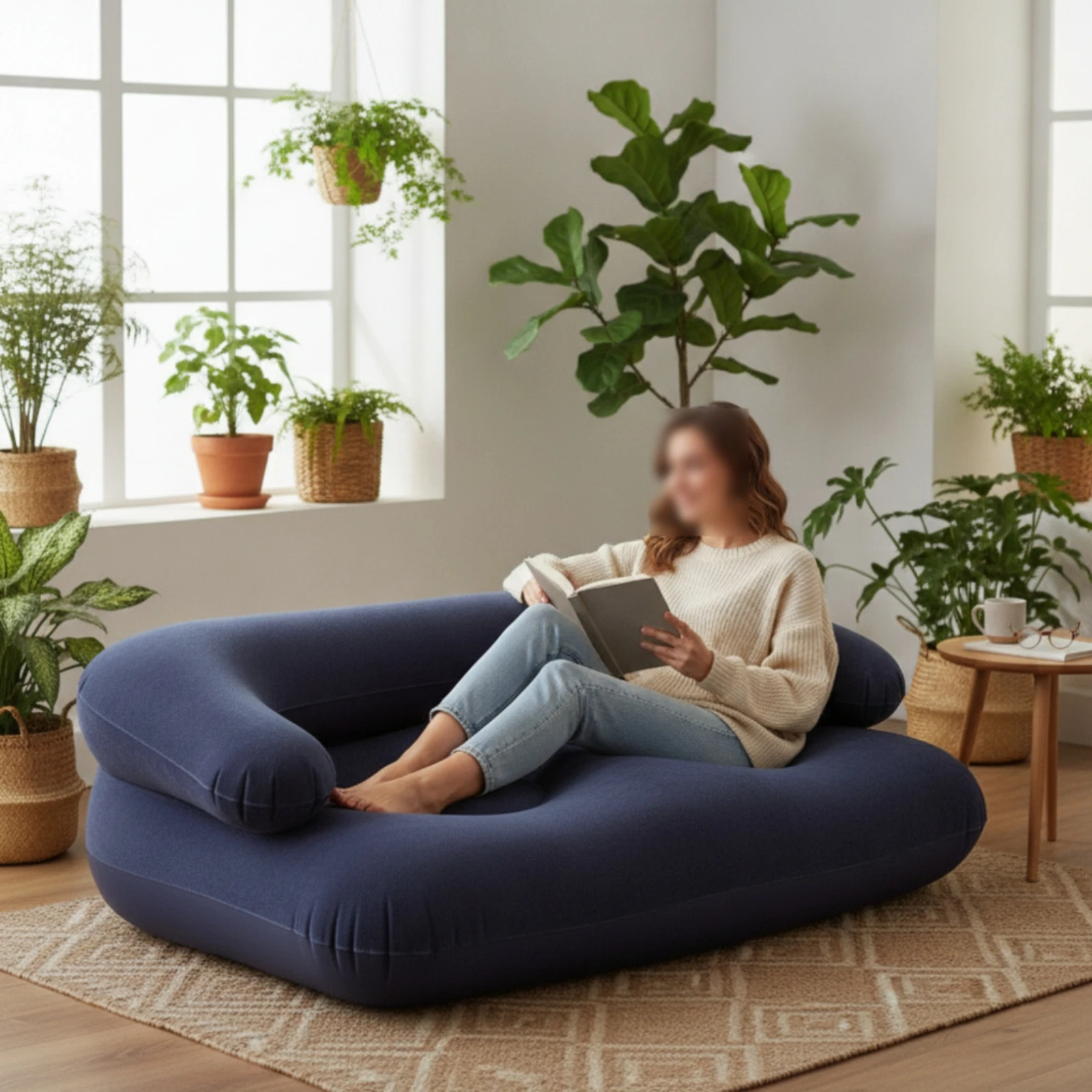 Inflatable Sofa with Armrests Comfortable Inflatable Sofa Seat Inflatable Chair Foldable Furniture Convenient for Students