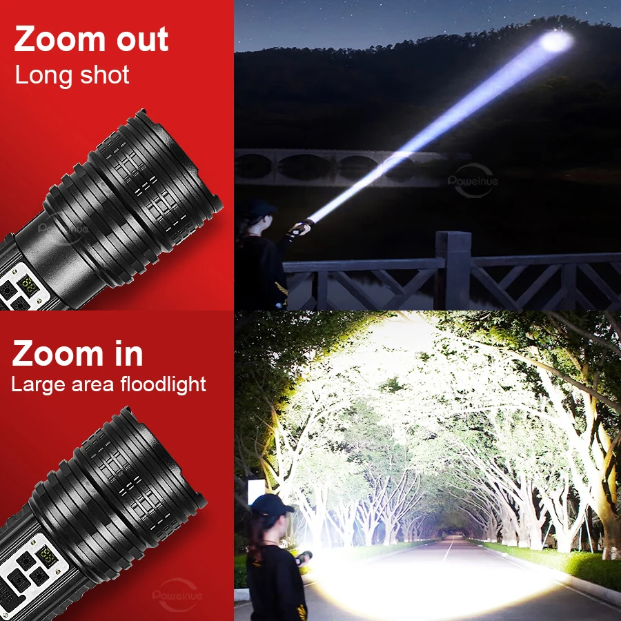 2025 Most Powerful LED Flashlight USB Rechargeable High Power Led Torch ABS Multifunctional Tactical Flashlight with COB Light