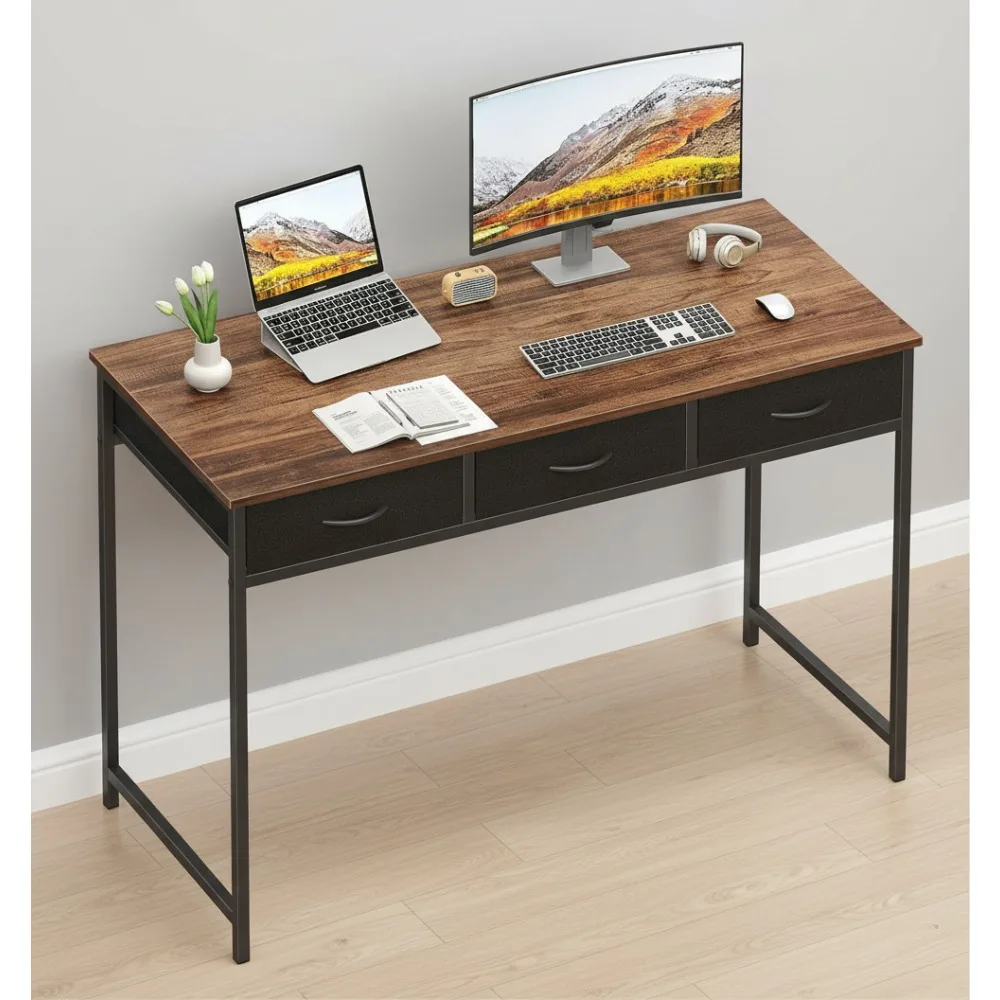 

Компьютерный стол 47,2 дюйма с 3 тканевыми ящиками, современный письменный стол для небольших помещений, спальня для домашнего офиса