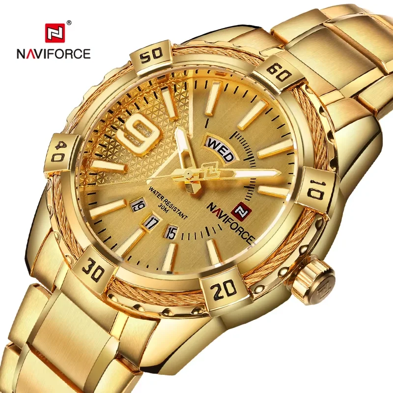 Naviforce marca de luxo relógio de pulso masculino original moda quartzo clássico relógios para homem à prova dwaterproof água militar aço banda