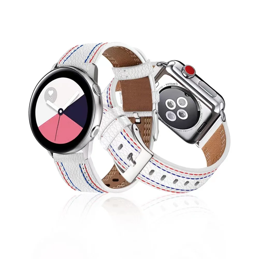 22mm 20mm Sport Leather Strap For Samsung Galaxy watch 4/3 Gear S3 Huawei Watch 3 Needlework bracelet wristband for Amazfit GTR