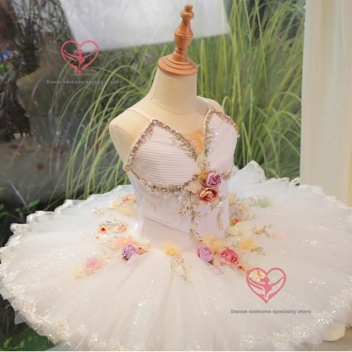 

Балетное платье-пачка серии Flower Fairy с объемным цветочным жемчугом для взрослых и детей, профессиональная одежда для выступлений