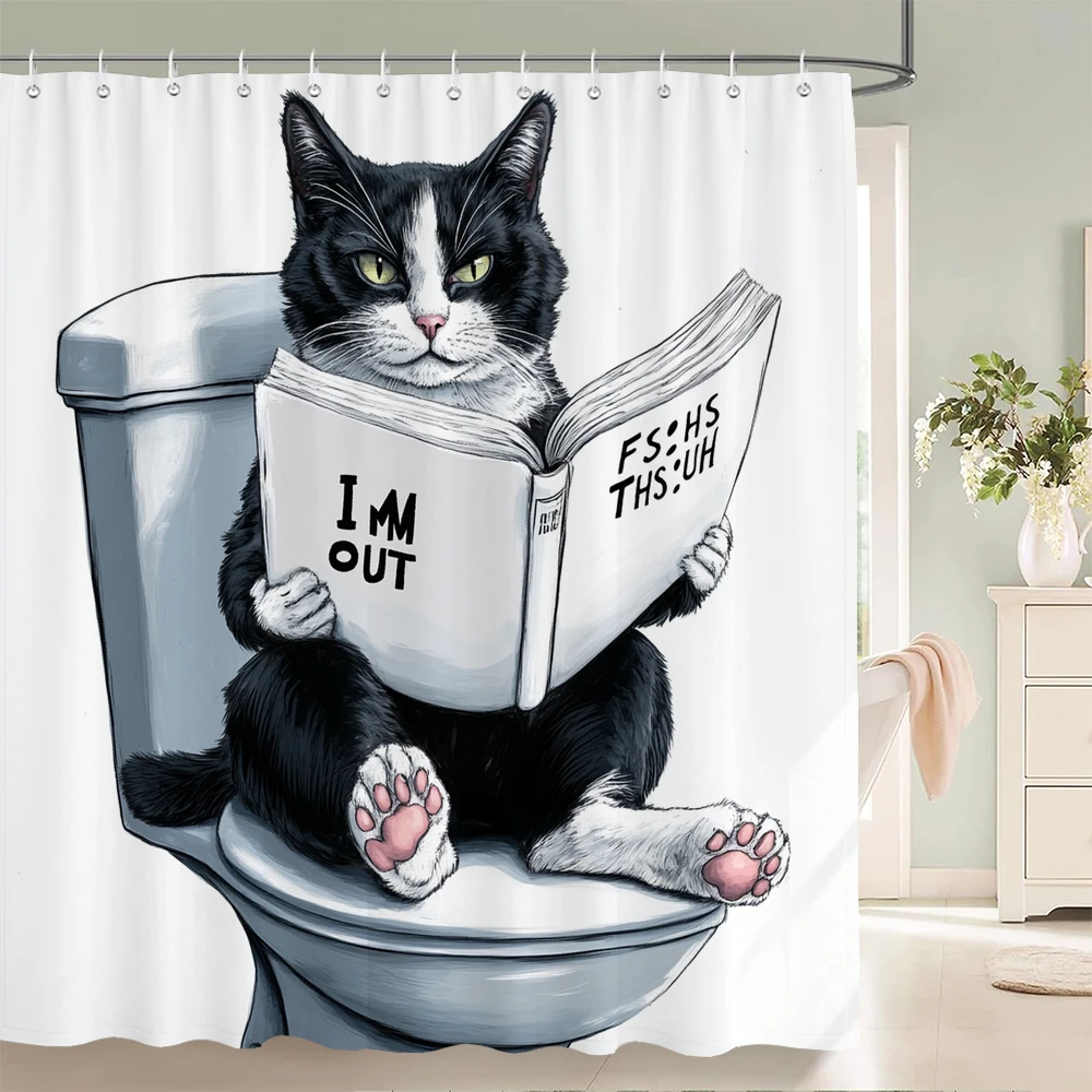

Minimalist style Cat Dog Shower Curtain Interesting and Creative Animal Printed Bathtub Decoration Bathroom Curtain With Hooks