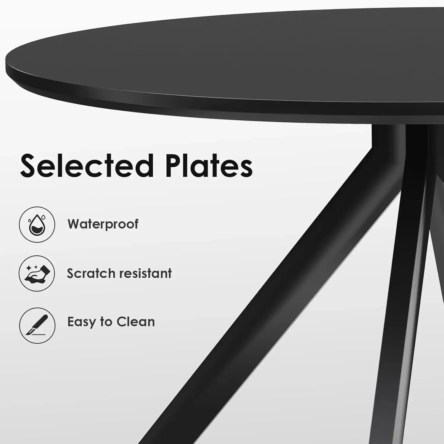 Zwarte eettafel voor 4-6 personen | 47 inch rond houten eettafelblad |   en metalen frame voor thuiskeuken, eetbureau (47 inch, 120 cm)