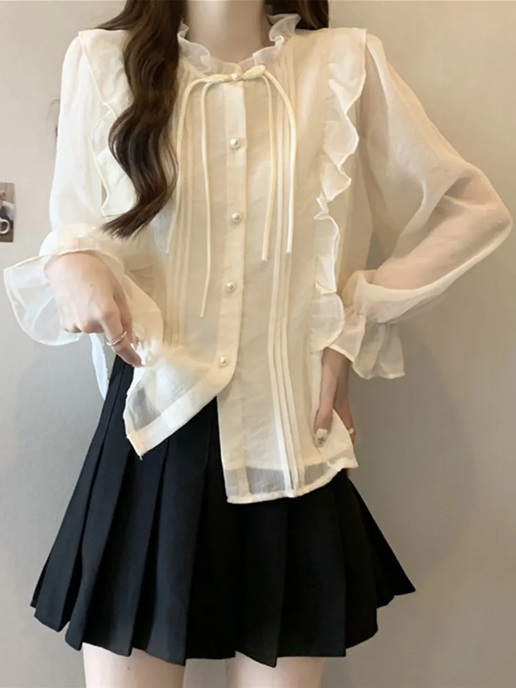 

Женская весенне-осенняя блузка больших размеров с длинными рукавами-колокол, скрывающая недостатки фигуры, свободного кроя, визуально стройнящая