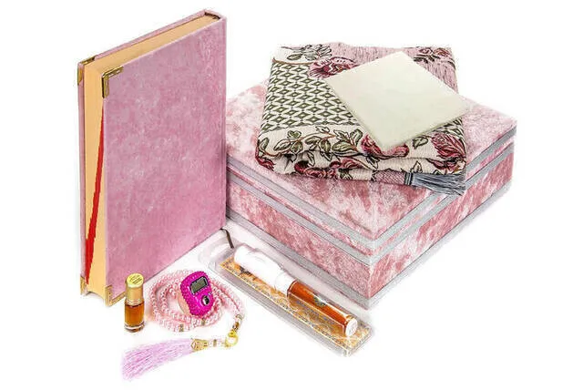 

IQRAH Mother's Day Gift Custom Velvet-Covered Koran Religious Gift Set-Pink