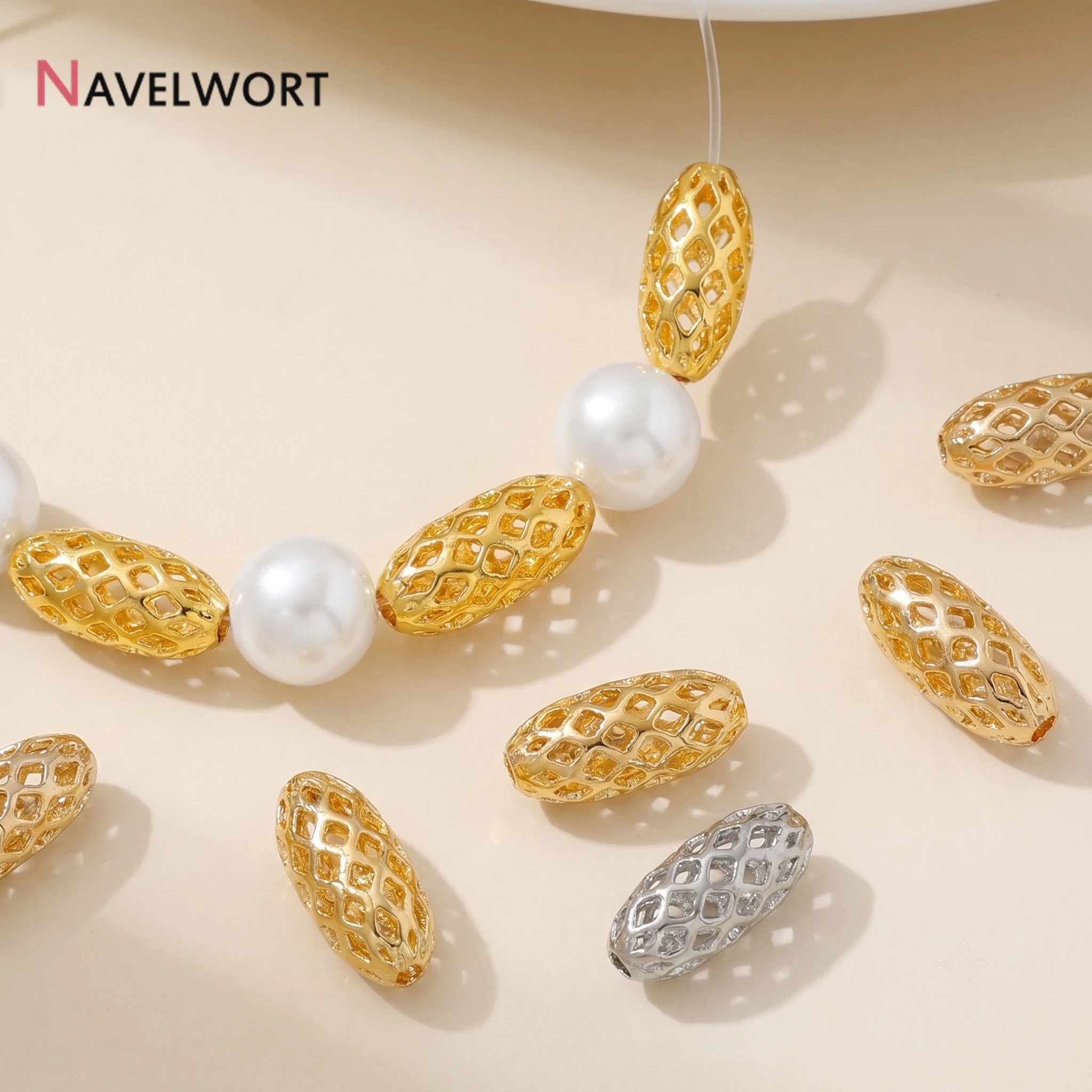 14K/18K Gold Plated Brass Metal Oval Spacer Beads,Beads Separator,For Bracelet Necklace Making Accessories DIY Jewelry Materials