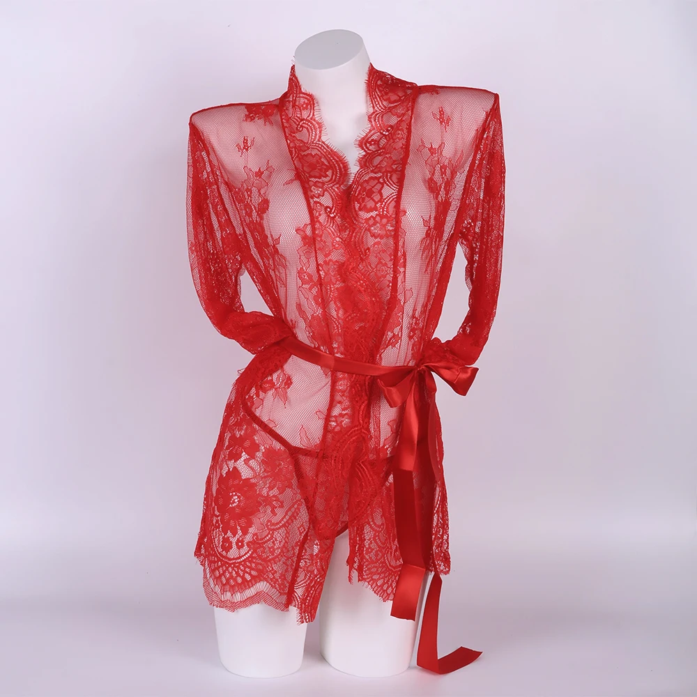 

Женские сексуальные кружевные пижамы, вечернее платье, сексуальное женское белье, прозрачный сетчатый халат, нижнее белье, однотонный кружевной халат, сексуальная одежда