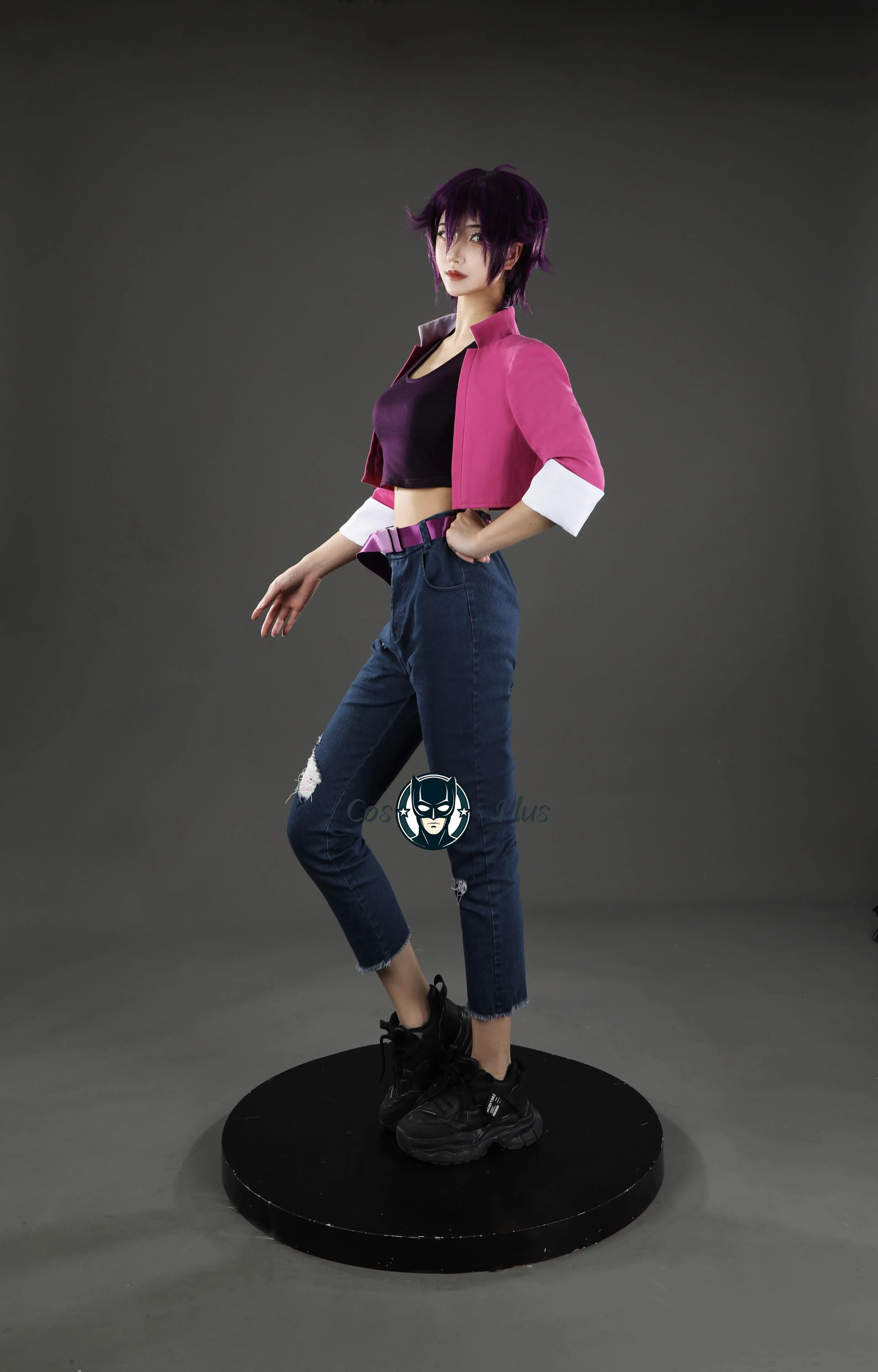 

Invisigal Courtney Cosplay Costume Game Dis Patch SDN Pink Coat T-shirt Pants Belt Outfit for Halloween Party Carnival