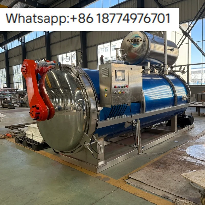 PLC Controlled Counter Pressure Stainless Steel Steam Heating Horizontal Retort Machine for Pouch Food Sterilization