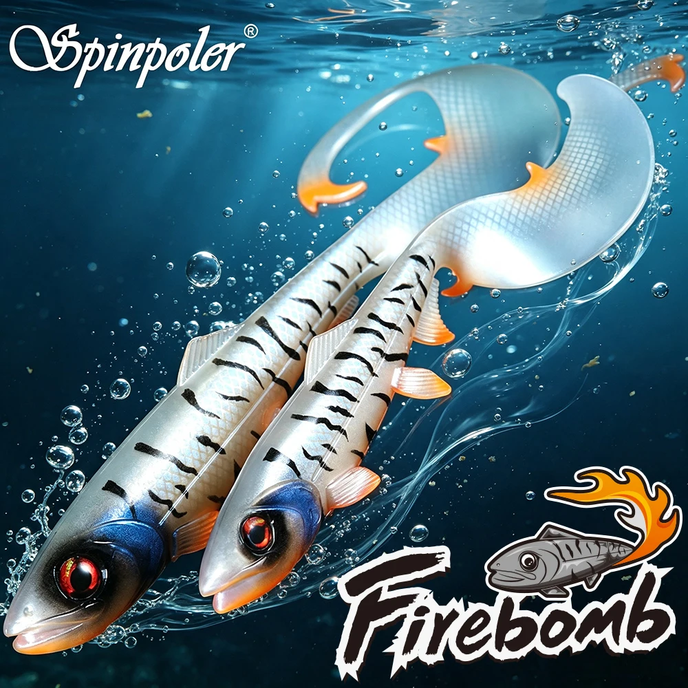 Spinpoler Firebomb Soft Swimbait 17,5cm/22cm Langer Wellenschwanz-Köder, Verführerische Langsam Schwimmende Aktion, Für Große Hechte, 2 Stück/Packung