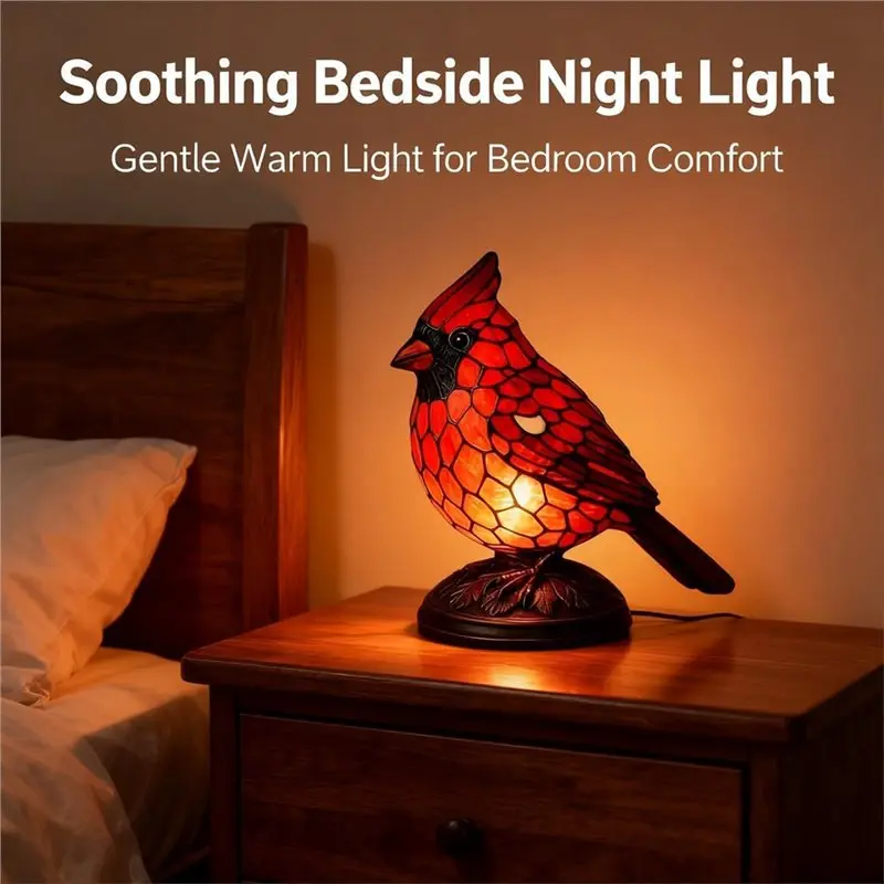 ABUG-para dormitorio estantería lámpara de pájaro de resina roja-luz de decoración hecha a mano, arte navideño, escritorio de oficina en casa