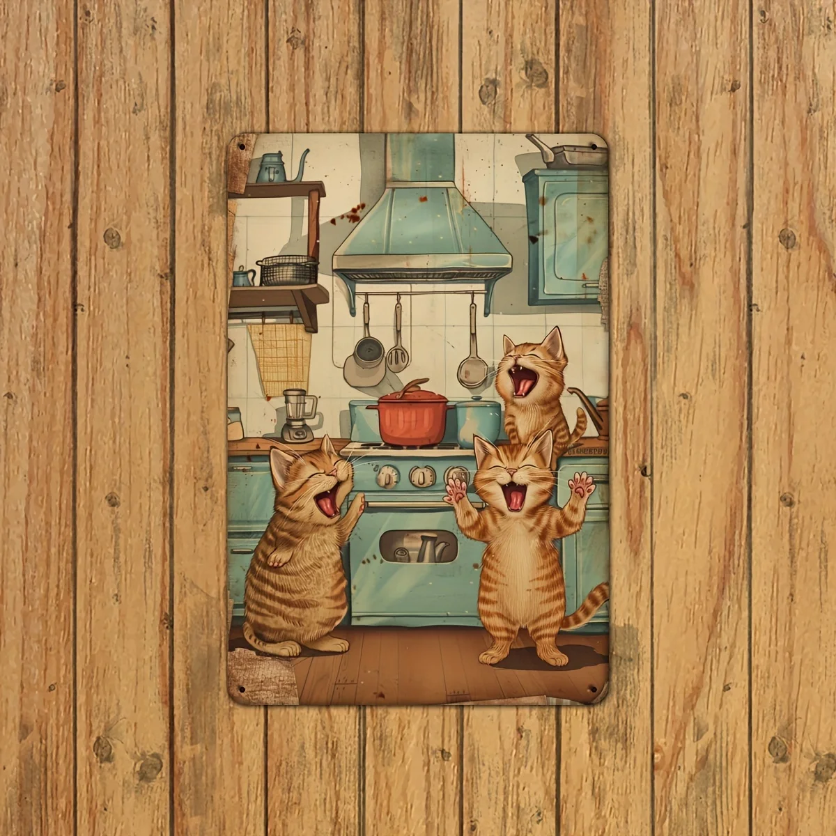 Vintage Cat Antics Metal  Sign - Playful Cats in Retro Kitchen Decor Foil Engraving Wall Art, Iron Hanging Sign for Home,Bedr