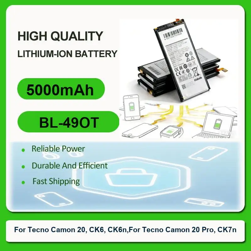Replacement Mobile Phone Battery For Tecno Camon 20, CK6, CK6n,For Tecno Camon 20 Pro, CK7n BL-49OT 5000mAh