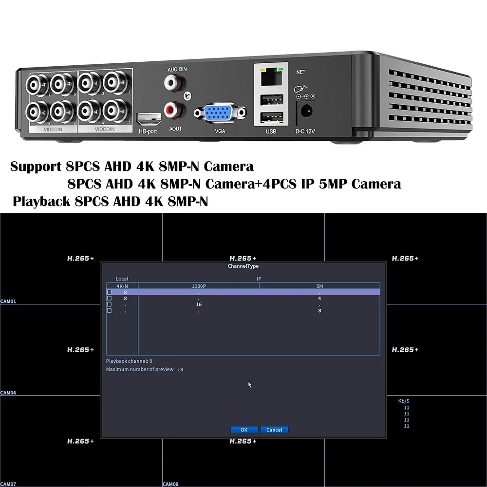 Imagem -03 - Gravador de Vídeo Digital Híbrido para Câmeras 8ch 4k-n 2k 5mp Ahd Dvr ai H.265 Megapixel Nvr 5mp m Ahd Tvi Cvi Xiv Câmeras ip