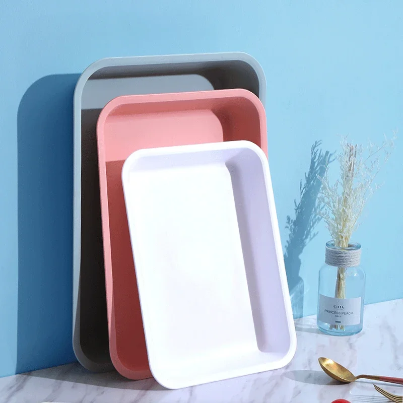 Plastic Rectangular Deepening Tray Deli Dish Bread Plate Breakfast Tray Multifunctional Cup Sundries Storage Kitchen Supplies