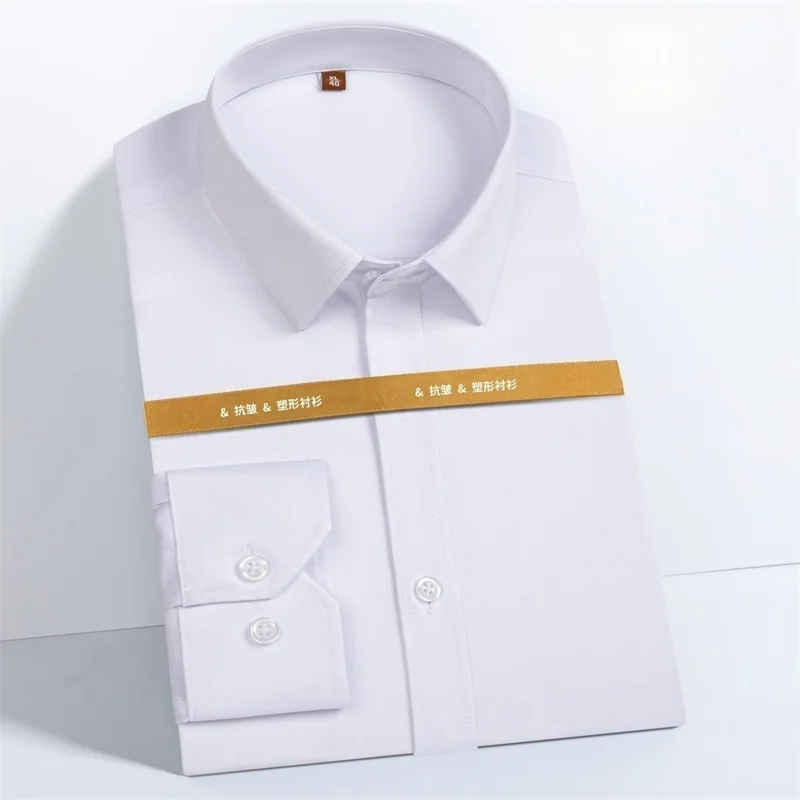 

Мужская однотонная деловая рубашка, официальная модная классическая базовая повседневная тонкая белая социальная рубашка с длинным рукавом, мужская одежда 7XL 8XL