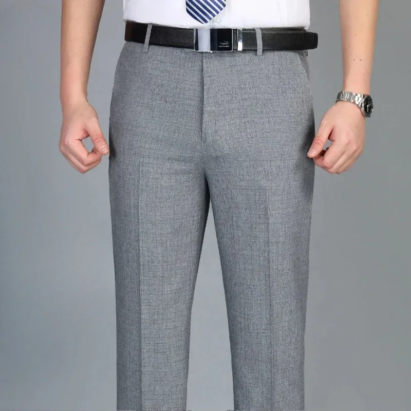 High Waist Man Suits Pants Office Baggy Trousers for Men Work Tailoring Formal Quality Fabric Designer Clothes Thin Casual Wear