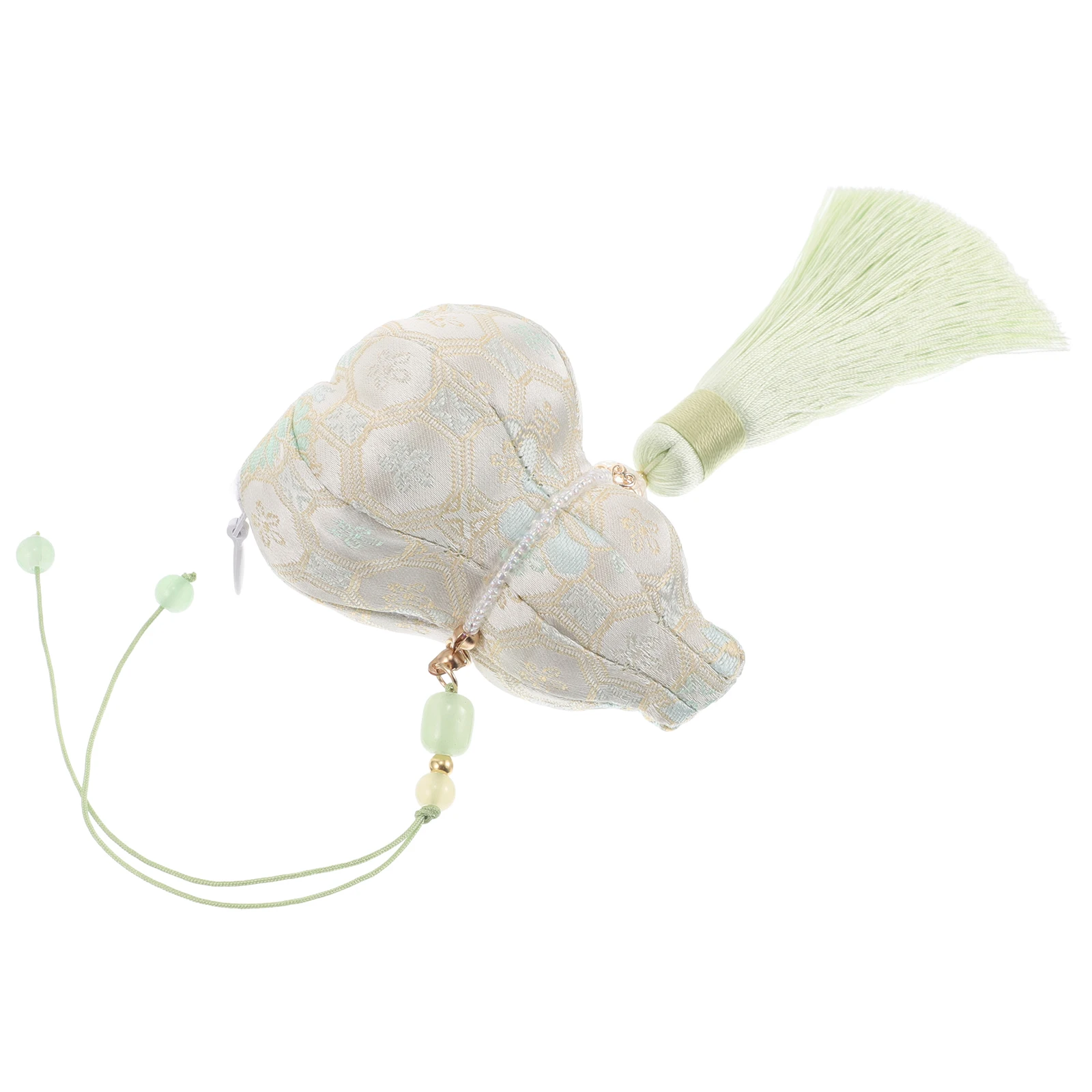 Colgante de bolsita de estilo chino, adorno Hanfu con borla verde claro, decoración de armario de coche, bolsa de calabaza perfumada hecha a mano para vehículo