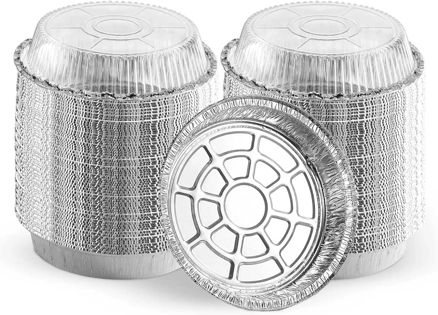 

9-Inch Round Aluminum Foil Pans with Clear Lids, Disposable Containers for Baking, Storage, and Reheating, Oven Safe (100 Pack)