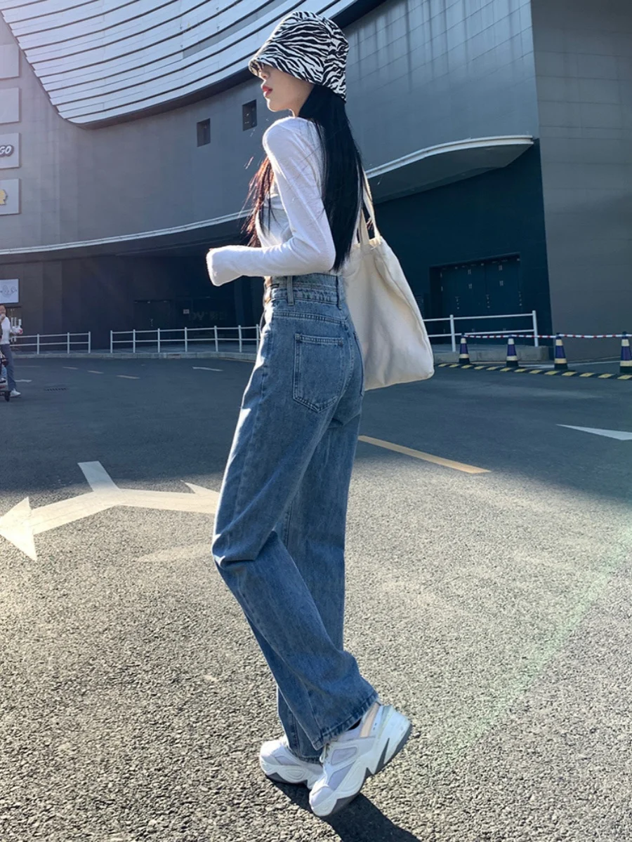 High Waist Wide Leg Jeans Women's New 2025 Small Straight Cut Pants Autumn plus Size Fat MM Ladies Trousers Deep Light Colors