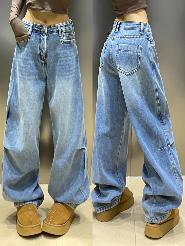

plus Size American Style Knife Wide Leg Jeans for Women High Waist Slimming Straight Cut Trousers Pear Shaped Body